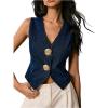 image:imageGORGLITTER Womens Denim Button Down Shirt Sleeveless V Neck Cropped Jean Vest Top Western Cowgirl OutfitMedium Wash