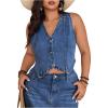image:imageGORGLITTER Womens Denim Vest Top Sleeveless Jean Vest Crop Denim Tank Top Flap Pocket Button Front Y2K Vest 2026Medium Wash