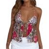 image:imageGORGLITTER Womens Floral Cheetah Halter Top Y2k Tie Front Mesh Summer Vacation Beach Cute Going Out Crop TopsMulticolor