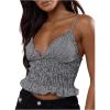 image:imageGORGLITTER Womens Gingham Crop Cami Top Smocked Ruffle Spaghetti Strap Plaid Camisole Going Out OutfitsBlack and White