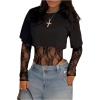 image:imageGORGLITTER Womens Lace Bodysuit Y2k Patchwork Long Sleeve Cropped T Shirt 2 in 1 Crew Neck Night Out Body Suit 2026Black