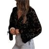 image:imageGORGLITTER Womens Lace Button Up Shirt Peasant Boho Embroidered Tops Long Sleeve Floral Sheer BlousesBlack