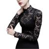 image:imageGORGLITTER Womens Lace Long Sleeve Tops Boho Mesh Sheer Mock Neck See Through Undershirt Going Out Outfits TopsBlack