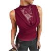 image:imageGORGLITTER Womens Lace Sleeveless Summer Tank Top Dressy Casual Draped Neck Cute Country Concert Y2K Going Out TopsBurgundy