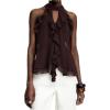 image:imageGORGLITTER Womens Mesh Halter Flowy Tank Tops Ruffle Chiffon Tie Neck Cut Out Brunch Dinner Crop Tops Going Out OutfitsCoffee Brown