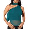 image:imageGORGLITTER Womens One Shoulder Asymmetrical Scarf Top Trendy Y2K Summer Mesh Halter Sleeveless Going Out Crop Tank TopBlue