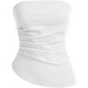 image:imageGORGLITTER Womens Pleated Strapless Tube Top Asymmetrical Hem Ruched Bandeau Shirts Going Out TopsWhite