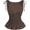 image:imageGORGLITTER Womens Polka Dots Boat Neck Tank Top Ruffle Tie Shoulder Smocked Going Out Y2k Vest TopsCoffee Brown