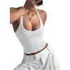 image:imageGORGLITTER Womens Ribbed Halter Top Sexy V Neck Open Back Sleeveless Slim Fit Summer Y2k Going Out Crop Tank TopWhite