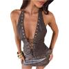image:imageGORGLITTER Womens Rodeo Halter Top Leather Y2K Sexy Lace Up Rave Backless Tops Western Cowgirl Country Concert OutfitsBrown