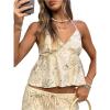 image:imageGORGLITTER Womens Sequin Halter Top Y2k Sparkly V Neck Backless Peplum Camisole Going Out Tops Concert Party OutfitsApricot