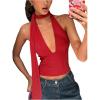 image:imageGORGLITTER Womens Sexy Deep V Neck Scarf Tops Y2K Backless Halter Going Out Top Birthday Club Date Night OutfitsRed