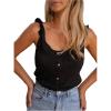 image:imageGORGLITTER Womens Sleeveless Button Up Vest Top Ruffled Trim Dressy Scoop Neck Y2K Summer Going Out Tank TopBlack