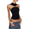 image:imageGORGLITTER Womens Sleeveless Mock Neck Tops Metal Twist Front Cut Out Halter Date Night Club Tank TopBlack