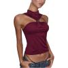 image:imageGORGLITTER Womens Sleeveless Mock Neck Tops Metal Twist Front Cut Out Halter Date Night Club Tank TopBurgundy