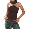 image:imageGORGLITTER Womens Sleeveless Mock Neck Tops Metal Twist Front Cut Out Halter Date Night Club Tank TopCoffee Brown