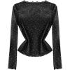 image:imageGORGLITTER Womens Sparkly Sequins Mesh Sheer T Shirt Long Sleeve Mock Neck Slim TopsBlack