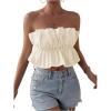 image:imageGORGLITTER Womens Strapless Bubble Tube Tops Ruffle Open Back Sleeveless Cute Summer Bandeau Peplum Crop Tops 2025Beige