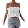 image:imageGORGLITTER Womens Strapless Bubble Tube Tops Ruffle Open Back Sleeveless Cute Summer Bandeau Peplum Crop Tops 2025White