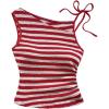image:imageGORGLITTER Womens Striped Sleeveless Tank Tops Tie Shoulder Asymmetrical Neck Going Out Knit ShirtRed and White