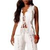 image:imageGORGLITTER Womens Tie Up Ruffle Tank Top Sleeveless Deep V Neck Country Concert Vest ShirtsWhite