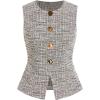 image:imageGORGLITTER Womens Tweed Blazer Vest Tops Sleeveless Square Neck Business Casual Cardigan Vests Western Cowgirl OutfitsGrey Multicolor