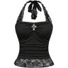image:imageGORGLITTER Womens Y2K Goth Halter Tops Lace Ruched Tie Backless Gothic Club Going Out Crop Tank TopBlack