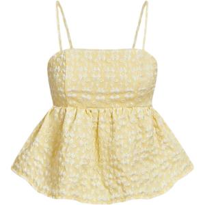 image:imageGORGLITTER Womens Babydoll Tank Peplum Tops Ruffle Backless Sleeveless Going Out Cute Summer Casual Trendy Top 2025Yellow Floral Print