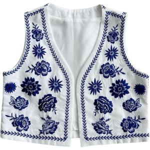 image:imageGORGLITTER Womens Cowboy Chic Cowgirl Western Outfits Boho Vest Tops Country Concert Embroidered CardiganBlue and White