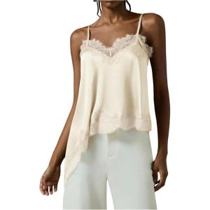 image:imageGORGLITTER Womens Lace Trim Asymmetrical Hem Cami Tops Y2k Spaghetti Strap Sexy Loose Tank Top Vacation Going Out OutfitsApricot