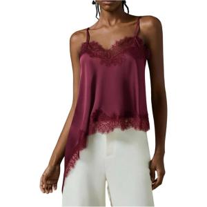 image:imageGORGLITTER Womens Lace Trim Asymmetrical Hem Cami Tops Y2k Spaghetti Strap Sexy Loose Tank Top Vacation Going Out OutfitsBurgundy