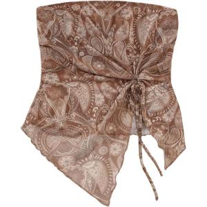 image:imageGORGLITTER Womens Mesh Asymmetrical Tube Top Strapless Going Out Gothic Y2K Bandeau TopsBrown Paisley