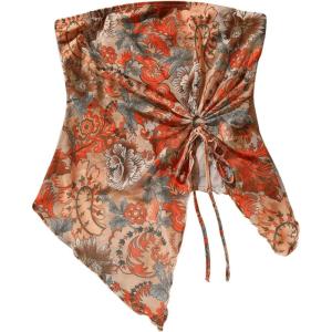 image:imageGORGLITTER Womens Mesh Asymmetrical Tube Top Strapless Going Out Gothic Y2K Bandeau TopsOrange