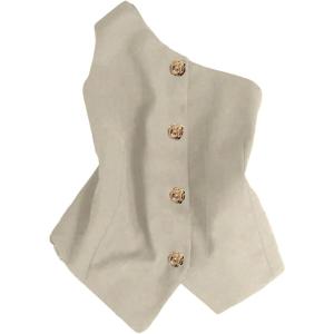 image:imageGORGLITTER Womens One Shoulder Blazer Vest Tops Sleeveless Metal Button Up Business Casual Work Suit Top Dressy TrendyApricot