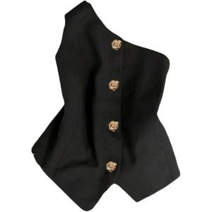 image:imageGORGLITTER Womens One Shoulder Blazer Vest Tops Sleeveless Metal Button Up Business Casual Work Suit Top Dressy TrendyBlack