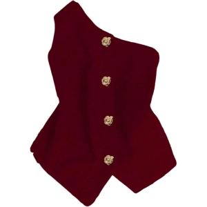 image:imageGORGLITTER Womens One Shoulder Blazer Vest Tops Sleeveless Metal Button Up Business Casual Work Suit Top Dressy TrendyBurgundy