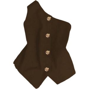 image:imageGORGLITTER Womens One Shoulder Blazer Vest Tops Sleeveless Metal Button Up Business Casual Work Suit Top Dressy TrendyCoffee Brown