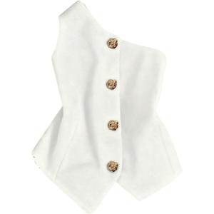 image:imageGORGLITTER Womens One Shoulder Blazer Vest Tops Sleeveless Metal Button Up Business Casual Work Suit Top Dressy TrendyWhite