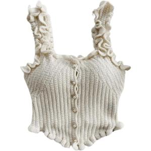 image:imageGORGLITTER Womens Pearl Knit Crop Tops Beaded Asymmetrical Button Down Sleeveless Sweater VestApricot
