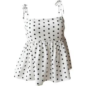 image:imageGORGLITTER Womens Polka Dots Tie Shoulder Ruffle Cami Top Babydoll Peplum Tops Coquette ShirtsWhite