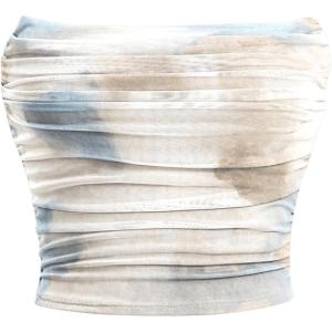 image:imageGORGLITTER Womens Strapless Bandeau Tube Tops Cute Summer Mesh Backless Ruched Going Out Crop Tops Cami 2025 TrendyDusty Blue