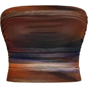 image:imageGORGLITTER Womens Strapless Bandeau Tube Tops Cute Summer Mesh Backless Ruched Going Out Crop Tops Cami 2025 TrendyMulticolor Tie Dye