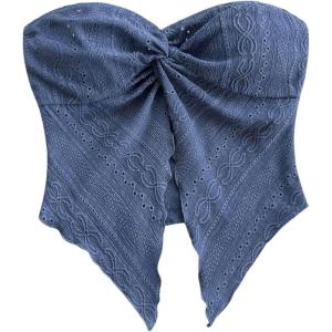 image:imageGORGLITTER Womens Twist Knot Strapless Tube Top Country Concert Outfits Split Hem Going Out Crop Bandeau TopsBlue