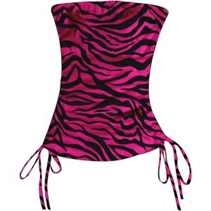 image:imageGORGLITTER Womens Y2k Gothic Strapless Tube Tank Top Grunge 2000s Clothing Bandeau Drawstring Ruched Going Out TopsPink and Black Zebra Print