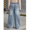 image:imageGORGLITTER Girls Baggy Jeans Adjustable Elastic Waist Straight Wide Leg Denim Pants Trendy Streetwear TrousersLight Wash