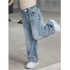 image:imageGORGLITTER Girls Baggy Jeans Adjustable Elastic Waist Straight Wide Leg Denim Pants Trendy Streetwear TrousersLight Wash