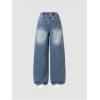 image:imageGORGLITTER Girls Baggy Jeans Cute Y2K Bow Graphic High Waisted Wide Leg Raw Trim Elastic Denim Pants Skater TrousersMedium Wash