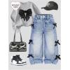 image:imageGORGLITTER Girls Baggy Jeans Denim Fall Bow High Waisted Straight Wide Leg Cargo Joggers Pants Cowgirl JeansBlue