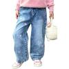 image:imageGORGLITTER Girls Baggy Jeans Denim High Waisted Heart Graphic Print Straight Wide Leg Cargo Joggers PantsMedium Wash