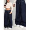 image:imageGORGLITTER Girls Baggy Jeans Y2k Wide Leg High Elastic Waisted Straight Leg Streetwear Denim Pants with PocketsDark Wash